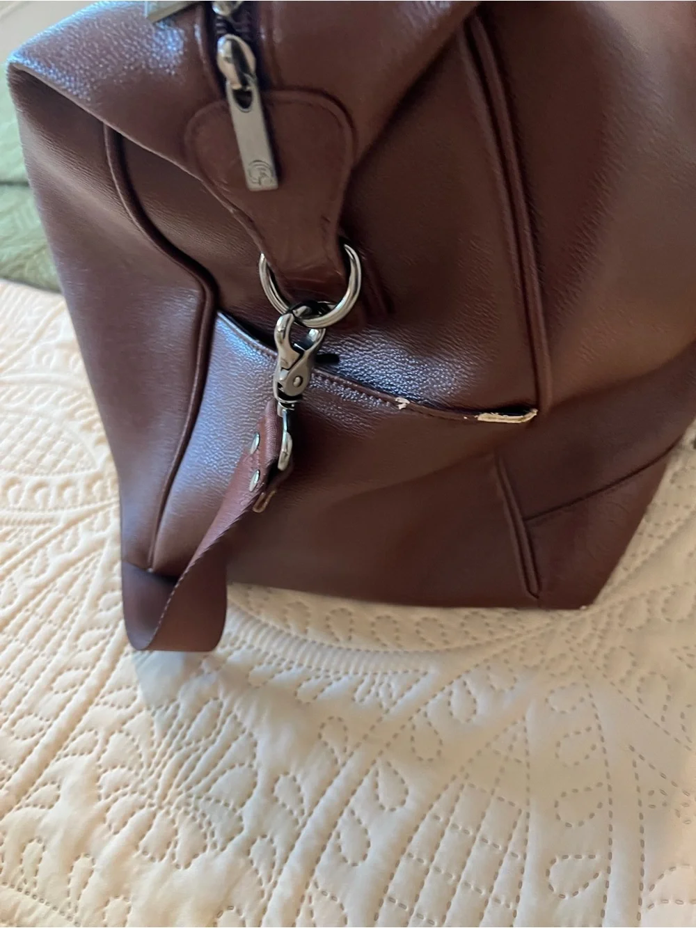 Robert Graham Brown Leather Duffel with Front Zip Pocket